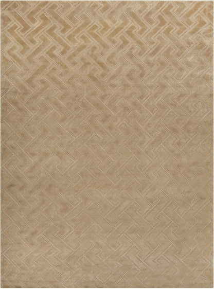 Kittery Wool Area Rug - Geometric Abstract Greek Key Zig - Contemporary Modern Minimalist Transitional Tone - Faded Driftwood, Off White, Light Beige, Yellow, Olive - 2' x 3'