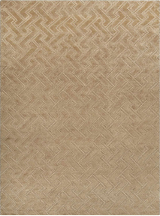 Kittery Wool Area Rug - Geometric Abstract Greek Key Zig - Contemporary Modern Minimalist Transitional Tone - Faded Driftwood, Off White, Light Beige, Yellow, Olive - 2' x 3'