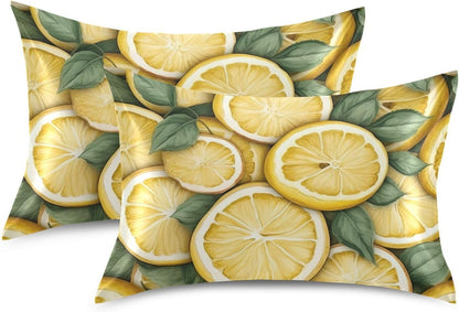 Yellow Lemons Leaves Satin Pillowcase for Hair and Skin Body Bed Pillow Cases Standard Size 20"X26" Throw Pillow with Envelope Closure for Men