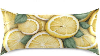 Yellow Lemons Leaves Satin Pillowcase for Hair and Skin Body Bed Pillow Cases Standard Size 20"X26" Throw Pillow with Envelope Closure for Men