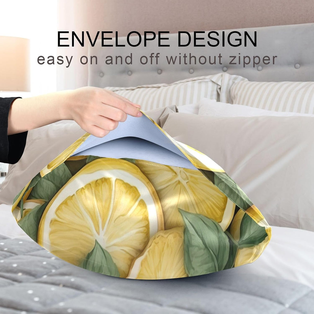 Yellow Lemons Leaves Satin Pillowcase for Hair and Skin Body Bed Pillow Cases Standard Size 20"X26" Throw Pillow with Envelope Closure for Men