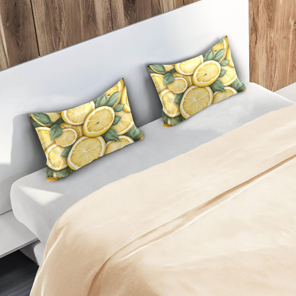 Yellow Lemons Leaves Satin Pillowcase for Hair and Skin Body Bed Pillow Cases Standard Size 20"X26" Throw Pillow with Envelope Closure for Men