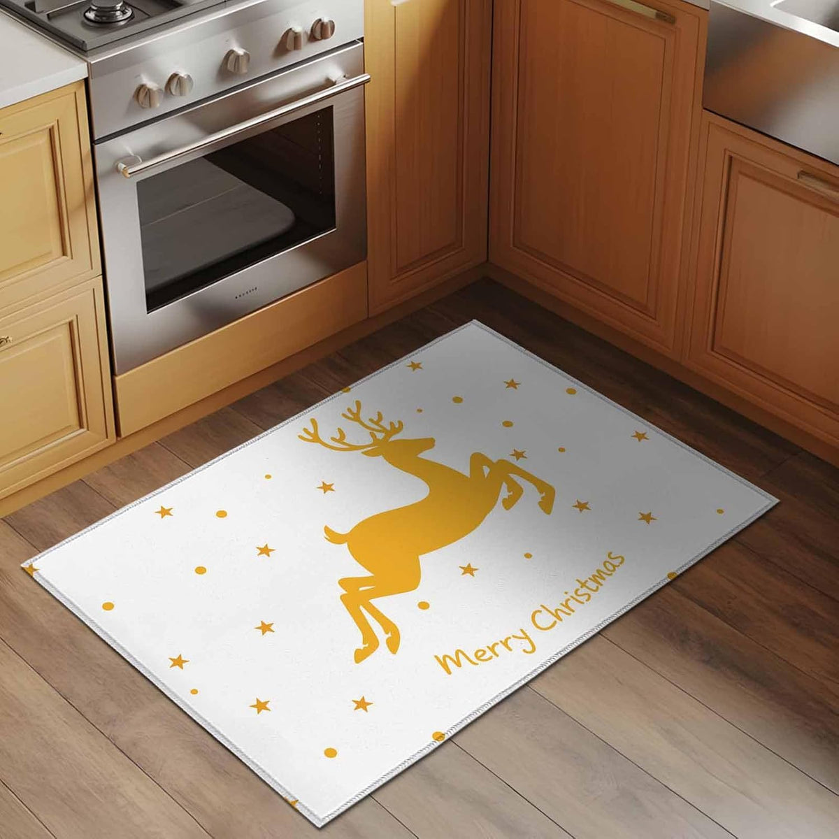 Yellow Reindeer 2x3 Area Rugs for Living Room, Merry Christmas Stars Winter Non Slip Floor Mat Washable Low-Profile Indoor Carpet for Bedroom, Dining Room, Bathroom