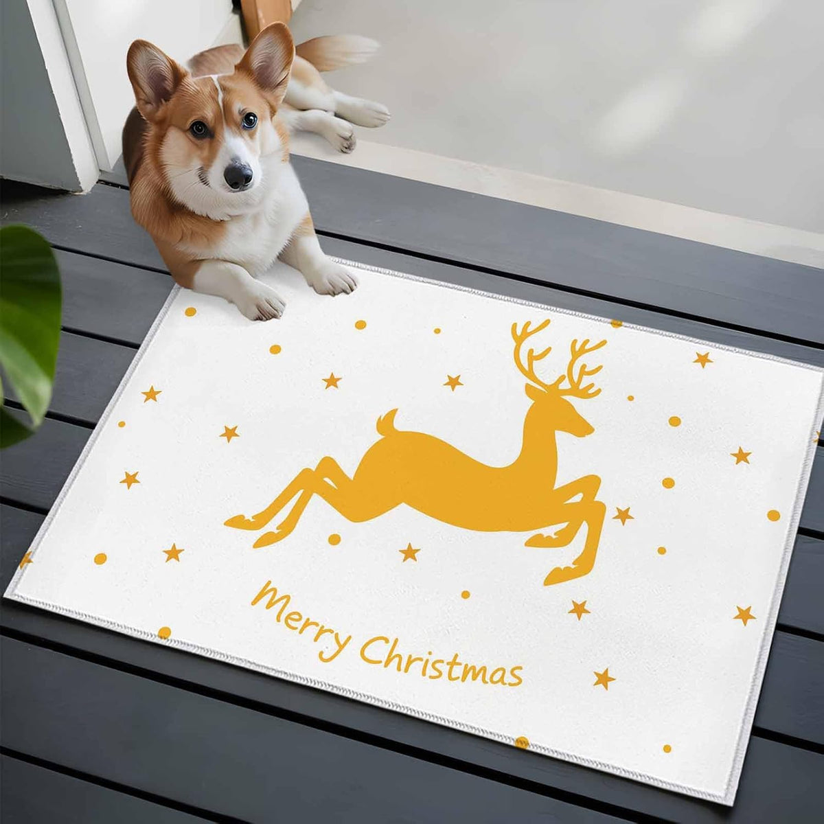 Yellow Reindeer 2x3 Area Rugs for Living Room, Merry Christmas Stars Winter Non Slip Floor Mat Washable Low-Profile Indoor Carpet for Bedroom, Dining Room, Bathroom
