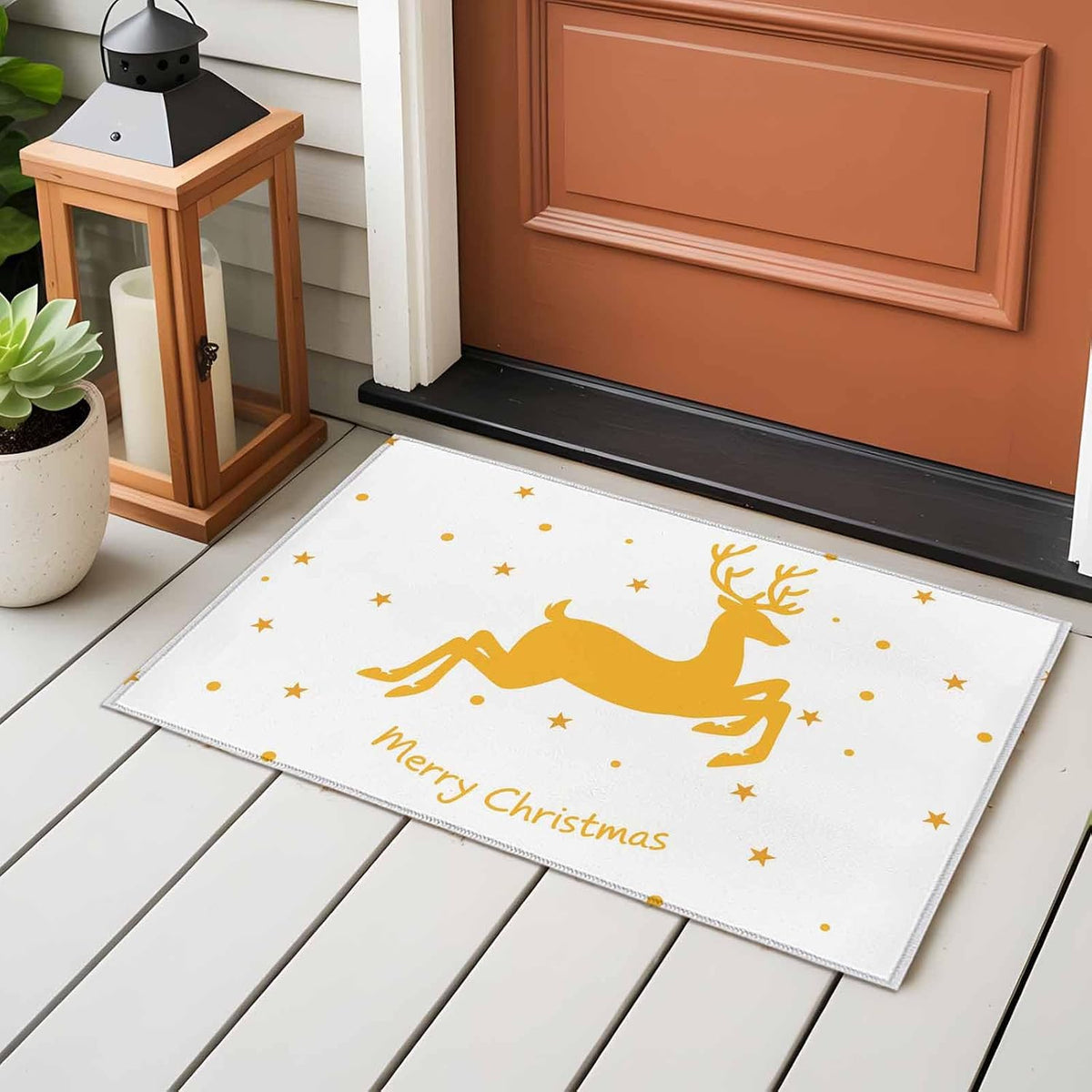 Yellow Reindeer 2x3 Area Rugs for Living Room, Merry Christmas Stars Winter Non Slip Floor Mat Washable Low-Profile Indoor Carpet for Bedroom, Dining Room, Bathroom
