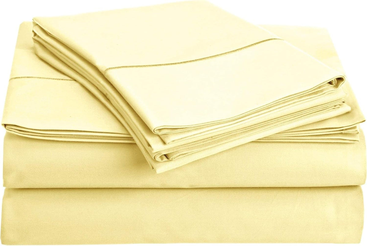 4 Piece Bed Sheet Set 100% Egyptian Cotton with 16 Inch Extra Deep Pocket (Light Yellow Queen) 600 Thread Count Premium Super Soft Hotel Quality Bedding
