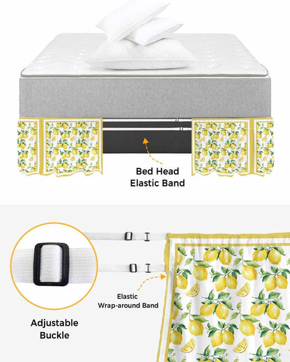 Yellow Lemon Bed Skirt Queen Size 16 Inch Drop, Adjustable Elastic Wrap Around Bed Skirts Easy Fitting Dust Ruffle Bedskirt Bed Frame Cover Summer Watercolor Oil Painting Fruits