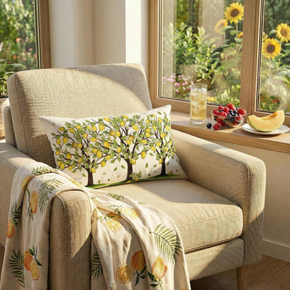 Summer Lemon Trees Pillow Cover 12x20 Inch - Farmhouse Lemon Citrus Decor Throw Pillow Case for Sofa, Bedroom, Living Room