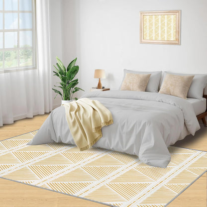 Geometric Rugs for Living Room - 4x5 Rug, Modern Simple Art Rugs for Bedroom, Bohemian Area Rug, Washable Non-Slip Carpet for Office Study Home Decor - Light Yellow