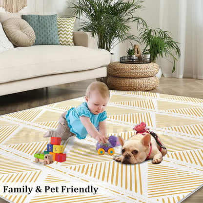 Geometric Rugs for Living Room - 4x5 Rug, Modern Simple Art Rugs for Bedroom, Bohemian Area Rug, Washable Non-Slip Carpet for Office Study Home Decor - Light Yellow