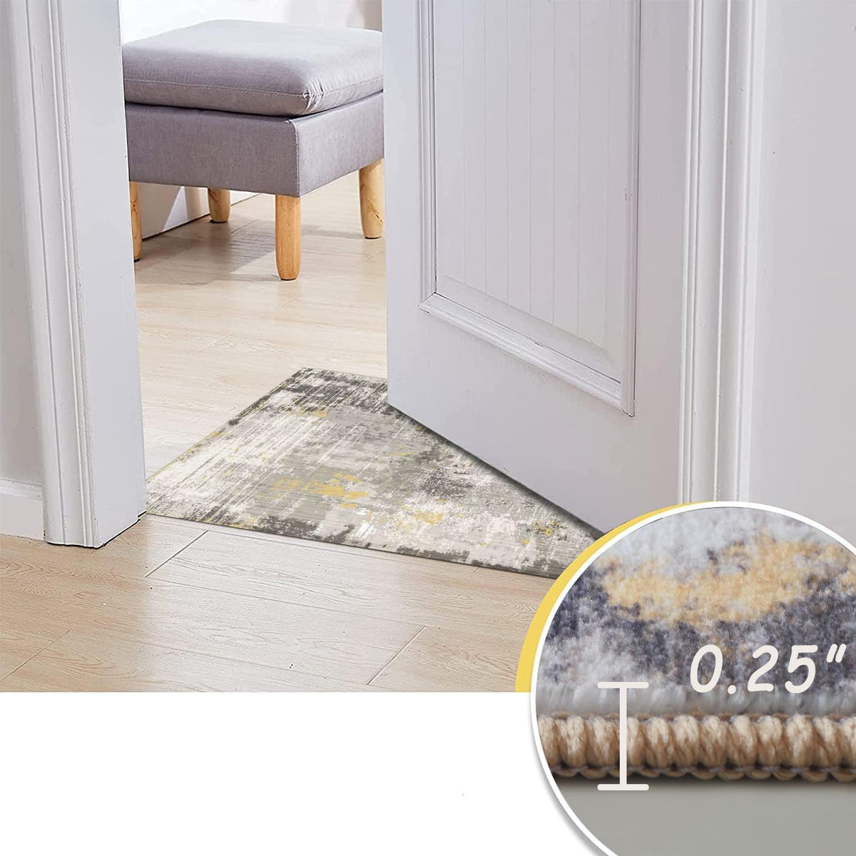 4x6 Rug, Small Area Rug for Living Room, Bedroom, Kitchen, Machine Washable Non-Slip Throw Rug, Modern Abstract Carpet for Entryway Nursery Coffee Table - Durable (Yellow)