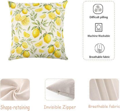 White Base Watercolor Yellow Lemon Linen Throw Pillow Cover 18x18 InchSet of 2 Fresh Farmhouse Decor, No Pillow Insert