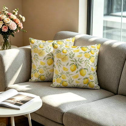White Base Watercolor Yellow Lemon Linen Throw Pillow Cover 18x18 InchSet of 2 Fresh Farmhouse Decor, No Pillow Insert