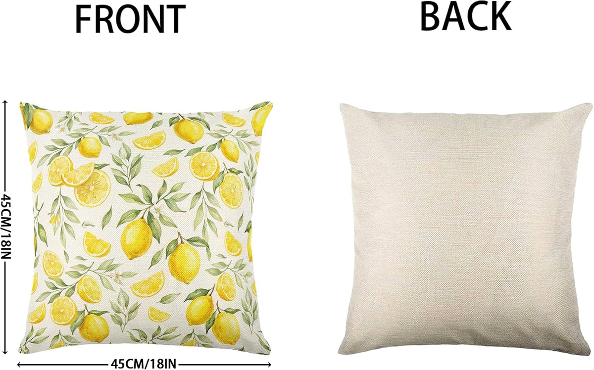 White Base Watercolor Yellow Lemon Linen Throw Pillow Cover 18x18 InchSet of 2 Fresh Farmhouse Decor, No Pillow Insert
