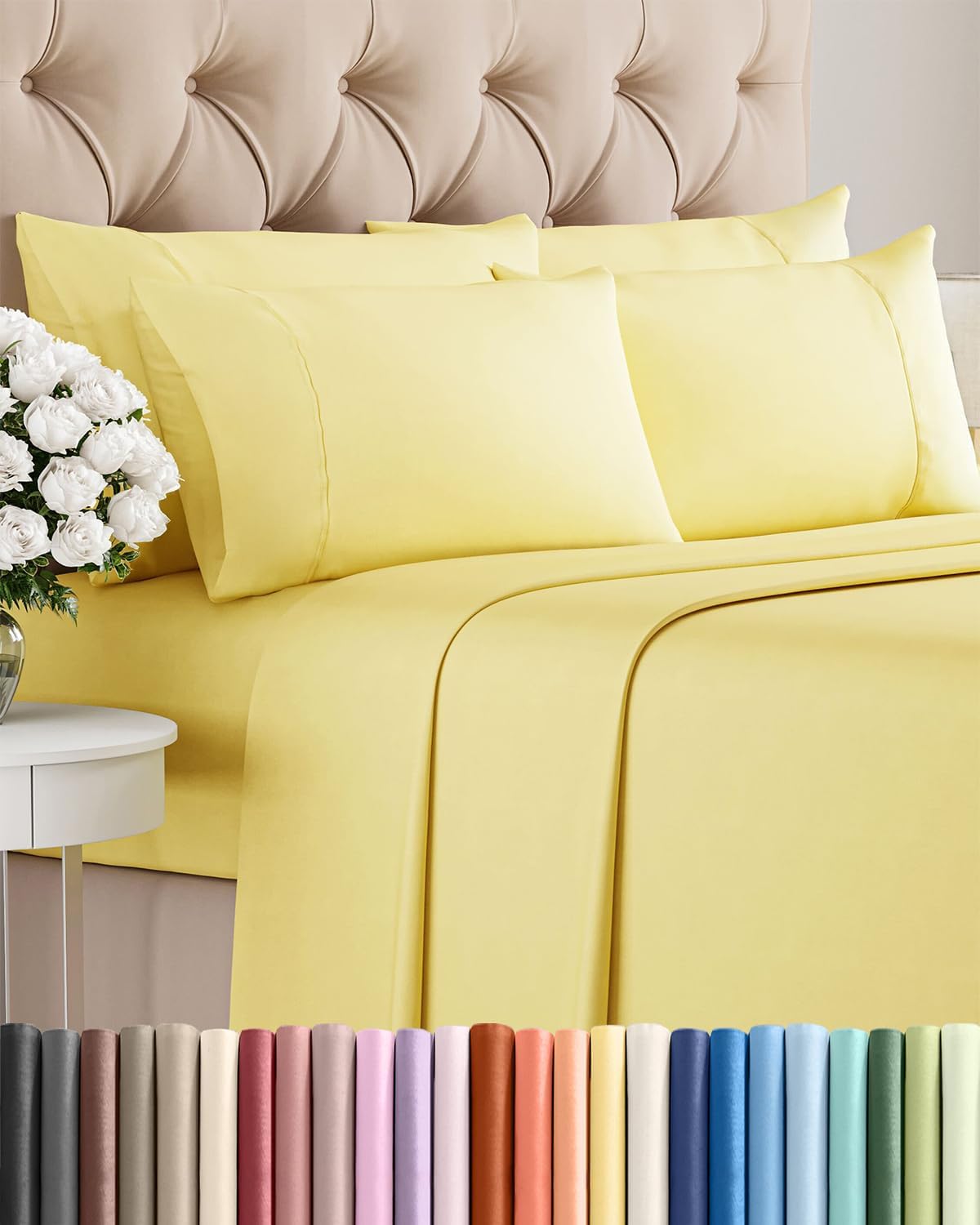 King 6 Piece Bed Sheet Set - Comfy, Breathable & Cooling Sheets - Yellow