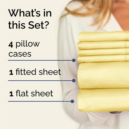 King 6 Piece Bed Sheet Set - Comfy, Breathable & Cooling Sheets - Yellow