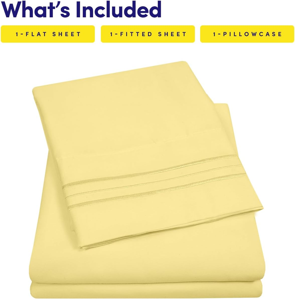 1500 Supreme Collection Twin XL Sheet Sets Pale Yellow - 3 Piece Bed Sheets and Pillowcase Set for Twin XL Mattress - Extra Soft, Elastic Corner Straps, Deep Pocket Sheets, Twin XL Pale Yellow
