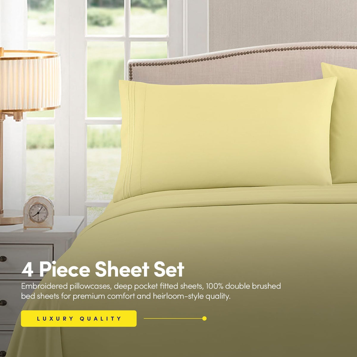 1500 Supreme Collection Twin XL Sheet Sets Pale Yellow - 3 Piece Bed Sheets and Pillowcase Set for Twin XL Mattress - Extra Soft, Elastic Corner Straps, Deep Pocket Sheets, Twin XL Pale Yellow
