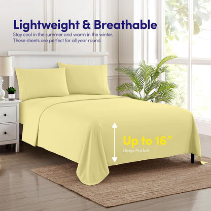 1500 Supreme Collection Twin XL Sheet Sets Pale Yellow - 3 Piece Bed Sheets and Pillowcase Set for Twin XL Mattress - Extra Soft, Elastic Corner Straps, Deep Pocket Sheets, Twin XL Pale Yellow