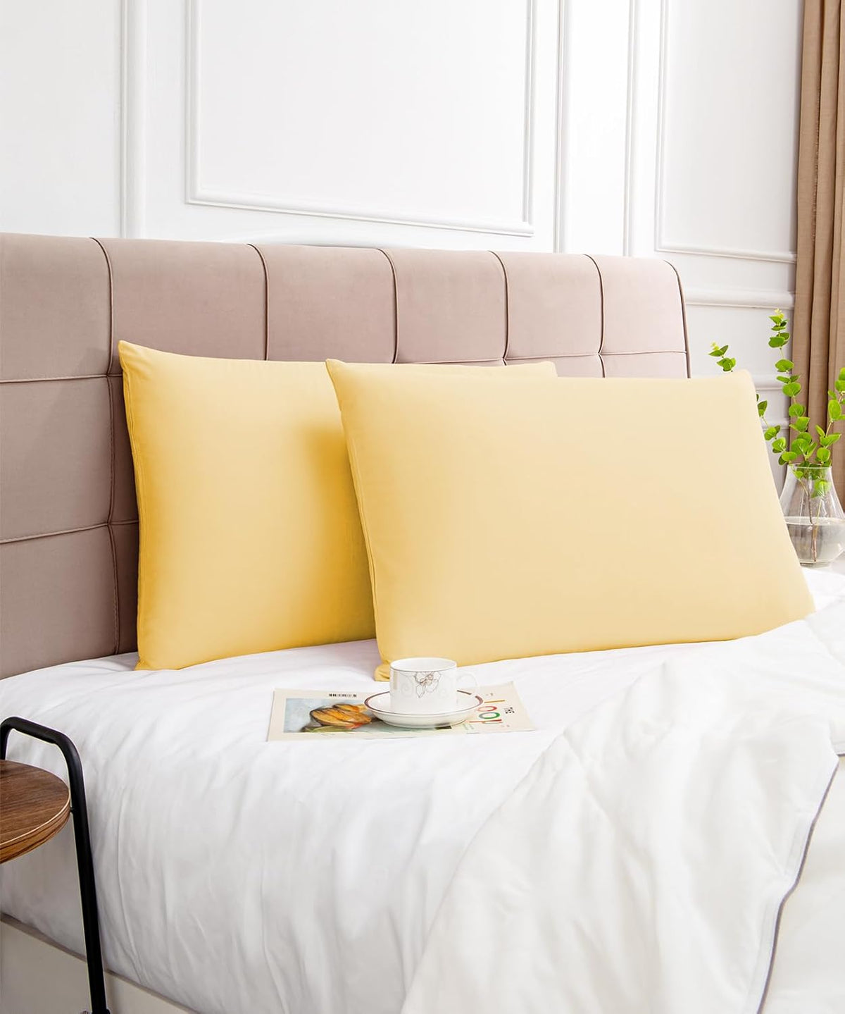 Cotton Pillow Cases Standard Size Set of 2, 600 Thread Count Pillowcases 20x26 Inches, Soft Long Staple Cotton Pillowcases Breathable with Envelope Closure, Mustard Yellow