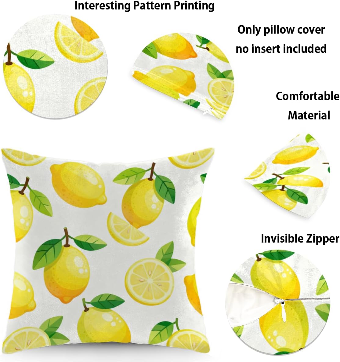 Fruit Lemon Yellow Pillow Covers 16x16 Inch Decorative Square Pillow Cases Soft Standard Modern Throw Pillow Covers for Home Sofa Living Room Bedroom Decor