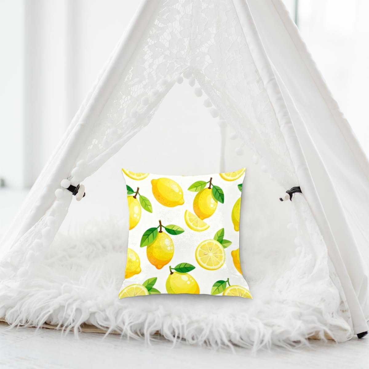 Fruit Lemon Yellow Pillow Covers 16x16 Inch Decorative Square Pillow Cases Soft Standard Modern Throw Pillow Covers for Home Sofa Living Room Bedroom Decor
