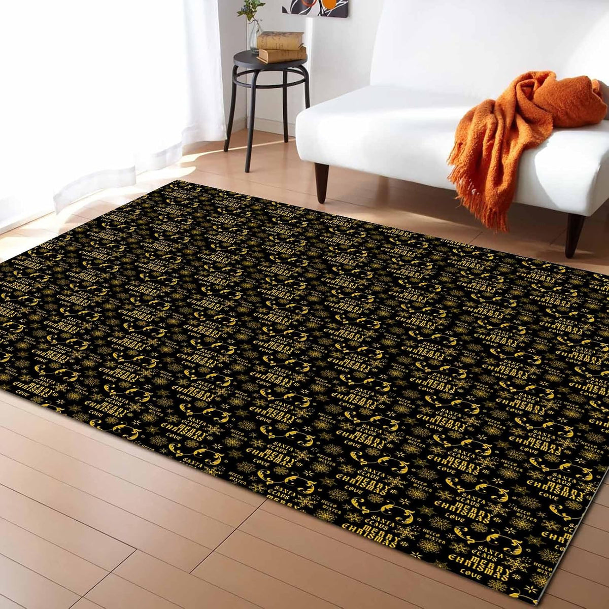 Yellow Black Christmas Snowflake Area Rug for Living Room 2x3 Modern Rug Washable Abstract Area Rug Large Non Slip Winter Xmas Geometric Floral Texture Floor Carpet Mat Indoor Rug for Bedroom Nursery