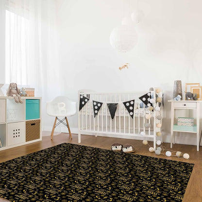 Yellow Black Christmas Snowflake Area Rug for Living Room 2x3 Modern Rug Washable Abstract Area Rug Large Non Slip Winter Xmas Geometric Floral Texture Floor Carpet Mat Indoor Rug for Bedroom Nursery