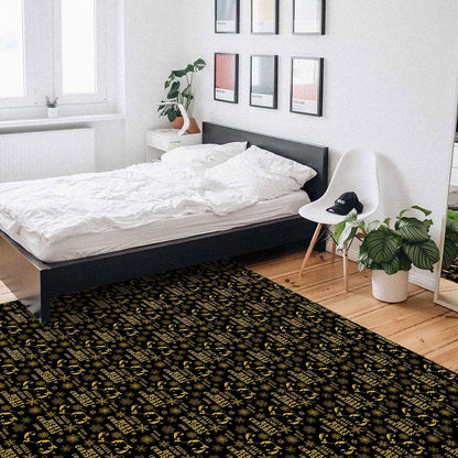 Yellow Black Christmas Snowflake Area Rug for Living Room 2x3 Modern Rug Washable Abstract Area Rug Large Non Slip Winter Xmas Geometric Floral Texture Floor Carpet Mat Indoor Rug for Bedroom Nursery