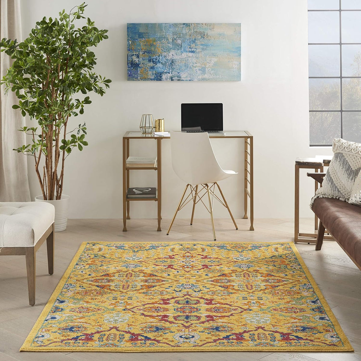 Allur Yellow Multicolor 4' x 6' Area Rug - Easy Clean, Non Shedding, Bed Room, Living Room, Dining Room, Kitchen (4' x 6')