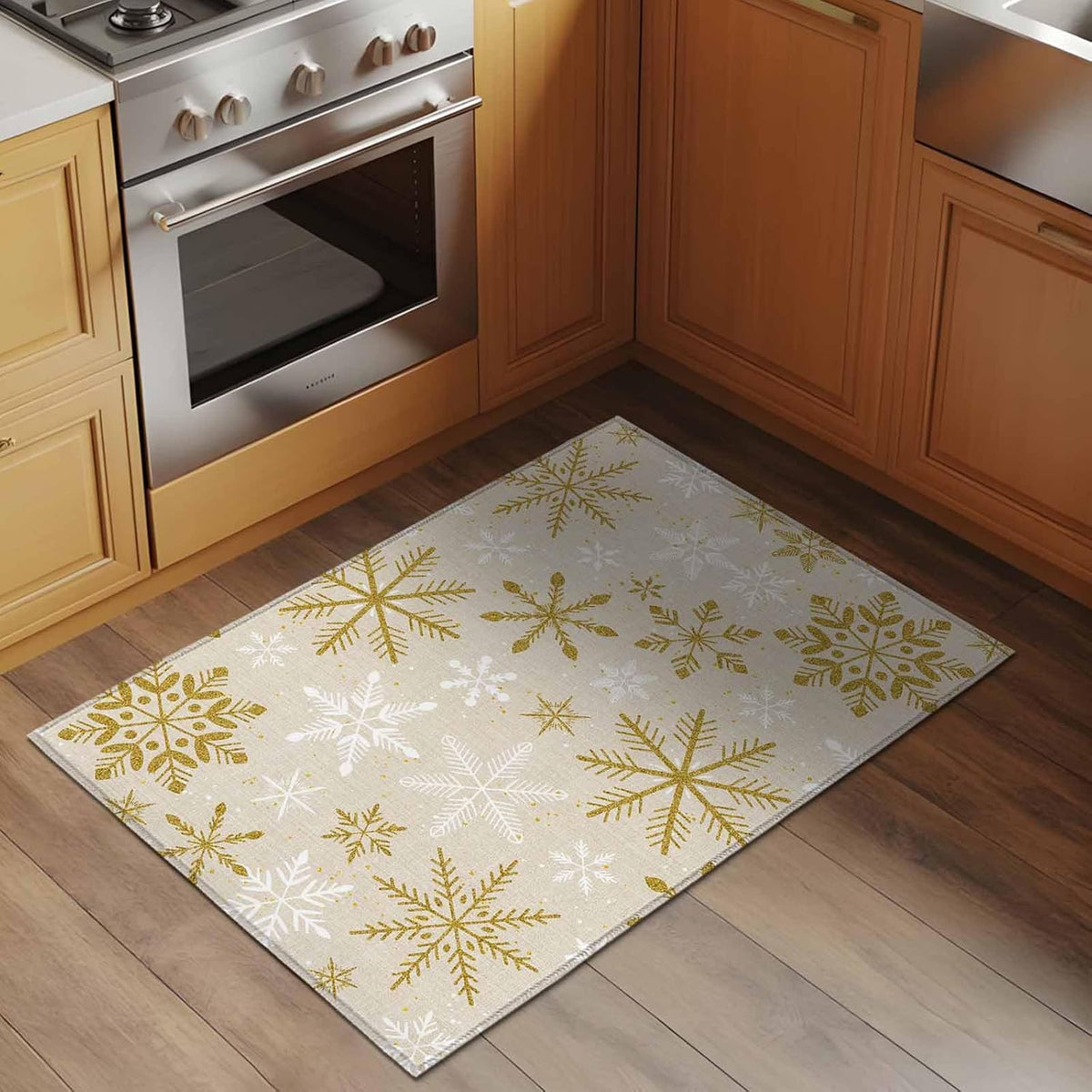 Winter Yellow Snowflake 2x3 Area Rugs for Living Room, Christmas White Snowflake Non Slip Floor Mat Washable Low-Profile Indoor Carpet for Bedroom, Dining Room, Bathroom