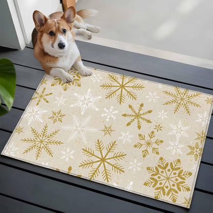 Winter Yellow Snowflake 2x3 Area Rugs for Living Room, Christmas White Snowflake Non Slip Floor Mat Washable Low-Profile Indoor Carpet for Bedroom, Dining Room, Bathroom