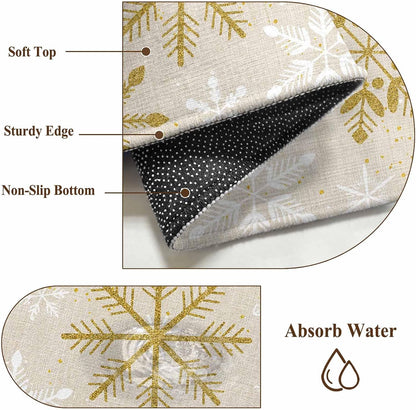 Winter Yellow Snowflake 2x3 Area Rugs for Living Room, Christmas White Snowflake Non Slip Floor Mat Washable Low-Profile Indoor Carpet for Bedroom, Dining Room, Bathroom