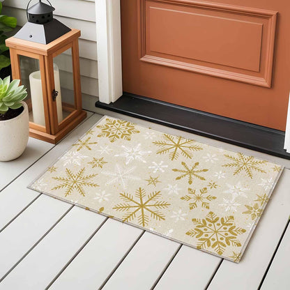 Winter Yellow Snowflake 2x3 Area Rugs for Living Room, Christmas White Snowflake Non Slip Floor Mat Washable Low-Profile Indoor Carpet for Bedroom, Dining Room, Bathroom