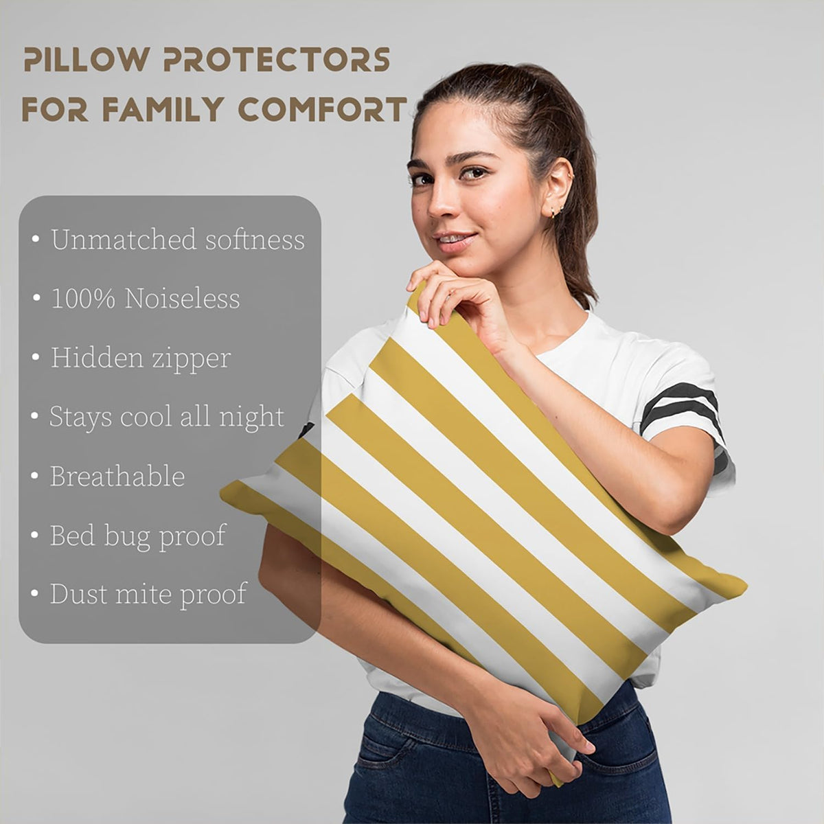 Yellow Stripe Standard Pillowcase Rectangle Zippered Double Sided Printing 20x26 Inches Decorative Throw Pillow Case Cushion Cover