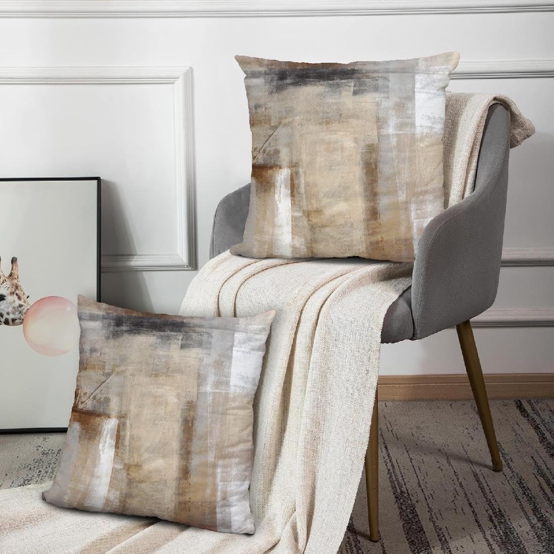 Throw Pillow Covers for Couch, 18x18 Inch, Set of 2, Beige