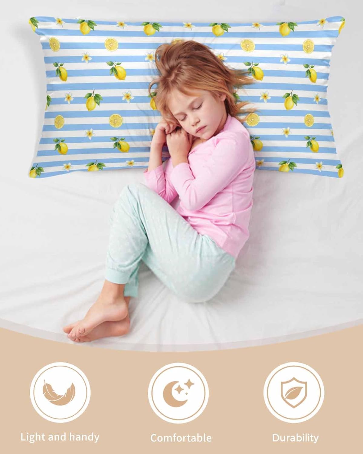 Summer Fruit Satin Pillowcase for Hair and Skin, Yellow Lemon Rustic Flower Plate Blue Stripes Silky Pillow Cases Standard Size with Zipper 1 Pack Soft Cooling Pillow Cover for Women Men, 20''x40''