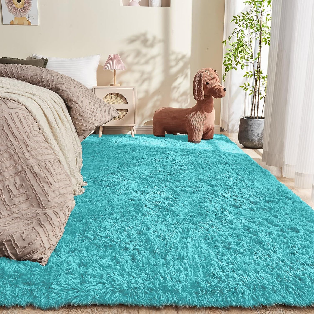 4x6 Aqua Blue Rugs for Bedroom, Ultra-Soft Fluffy Area Rugs for Living Room, 4 x 6 Shag Carpet for Nursery, Kids, Girl, Boy, Baby, Plush, Fuzzy, Shaggy, Cute Home Decor
