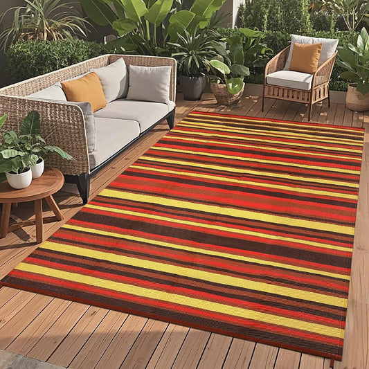 Modern 9x12 Outdoor Rug Colorful Striped Red Plastic Straw Rugs
