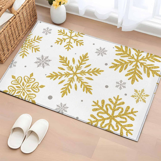 Winter Snowflake 2x3 Area Rugs for Living Room, Christmas Yellow Sequins Texture Abstract Non Slip Floor Mat Washable Low-Profile Indoor Carpet for Bedroom, Dining Room, Bathroom