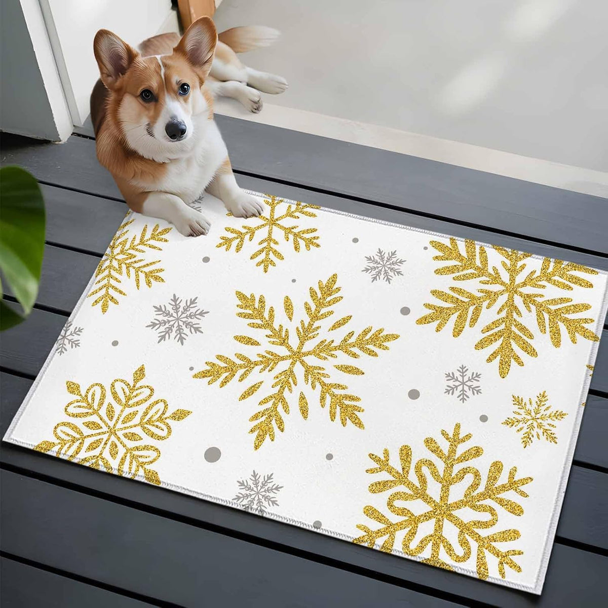 Winter Snowflake 2x3 Area Rugs for Living Room, Christmas Yellow Sequins Texture Abstract Non Slip Floor Mat Washable Low-Profile Indoor Carpet for Bedroom, Dining Room, Bathroom