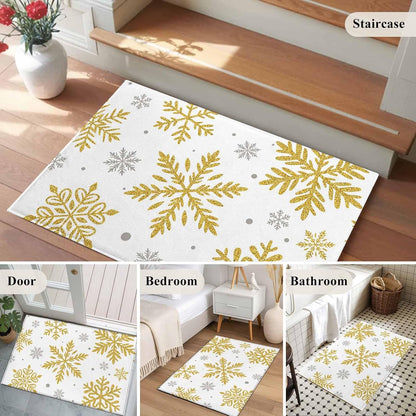 Winter Snowflake 2x3 Area Rugs for Living Room, Christmas Yellow Sequins Texture Abstract Non Slip Floor Mat Washable Low-Profile Indoor Carpet for Bedroom, Dining Room, Bathroom