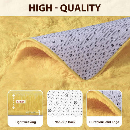 5x8 Non-Slip Fluffy Area Rugs for Living Room (Yellow)