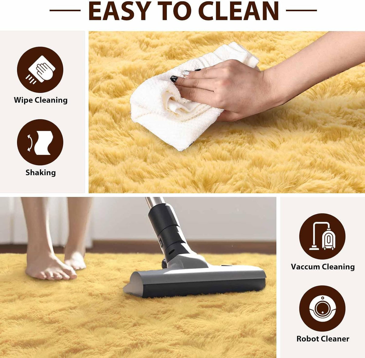 5x8 Non-Slip Fluffy Area Rugs for Living Room (Yellow)
