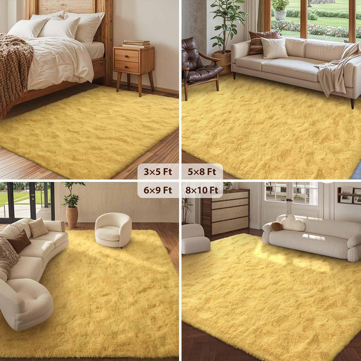 5x8 Non-Slip Fluffy Area Rugs for Living Room (Yellow)