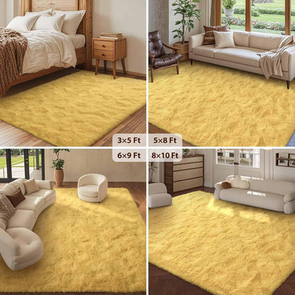 5x8 Non-Slip Fluffy Area Rugs for Living Room (Yellow)