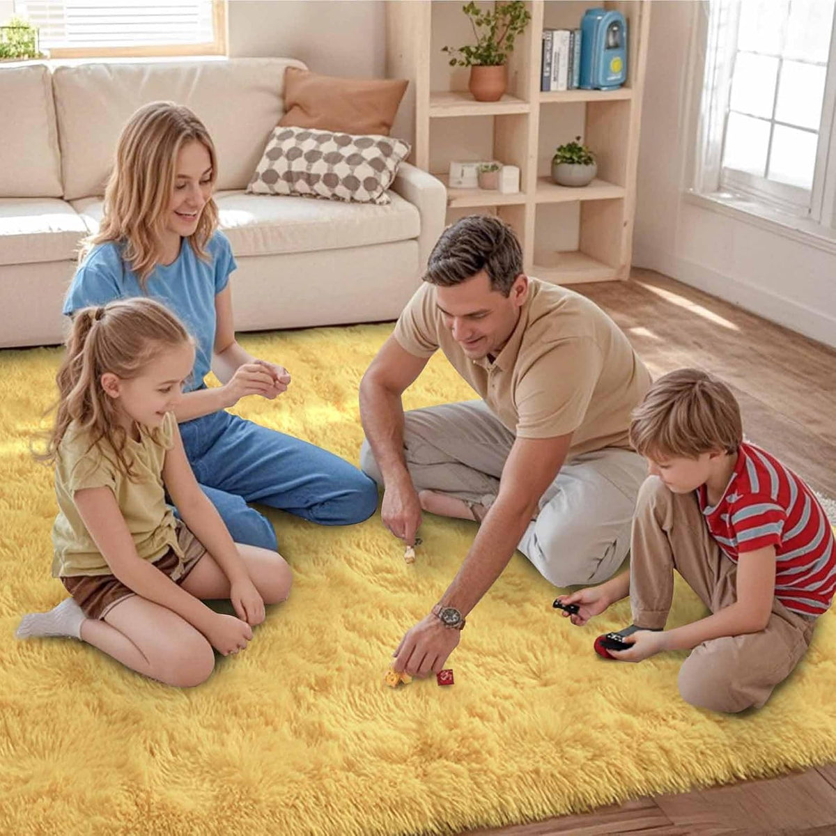 5x8 Non-Slip Fluffy Area Rugs for Living Room (Yellow)