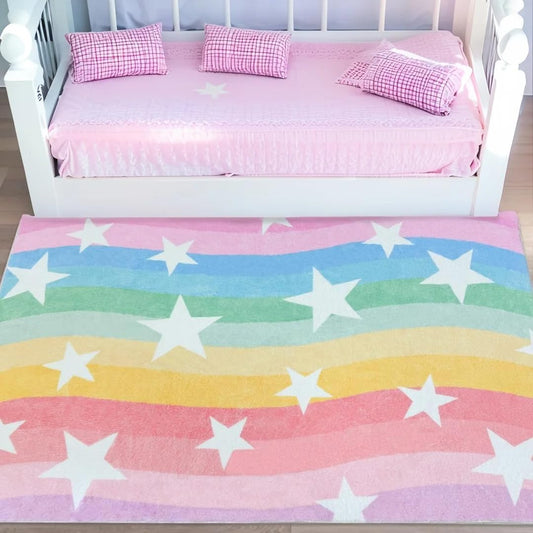 Kids Rug 3x5Ft Rainbow Stripes Stars Carpet for Boys Girls Bedroom