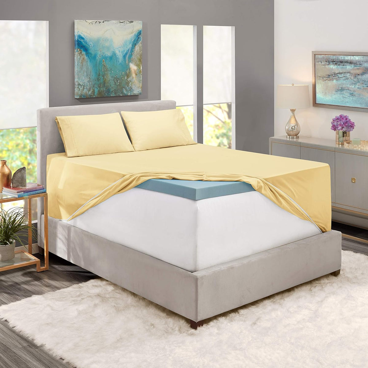 Twin XL Size Sheet Set, 4 Piece Extra Deep Pocket (18-24 inches), Microfiber, Hotel Luxury, Soft, Breathable, Wrinkle-Free, Easy to Care, Vanilla Yellow