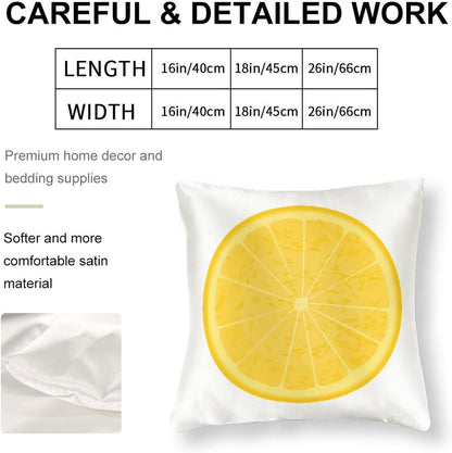 Big Pillows for Bed 16"x16" Lemon Slices Satin Cushion Covers Lemon Fruit Yellow Summer Throw Pillow Cover Square Zippered Pillowcase for Couch Sofa Bedroom Car Living Room